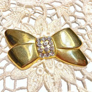Goldtone Bow Pin with Rhinestones